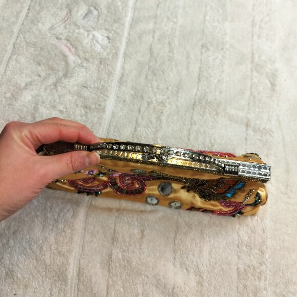 Beaded Butterfly Evening Clutch | Gold Satin Sequin Formal Bag | Whimsigoth - Picture 9 of 9